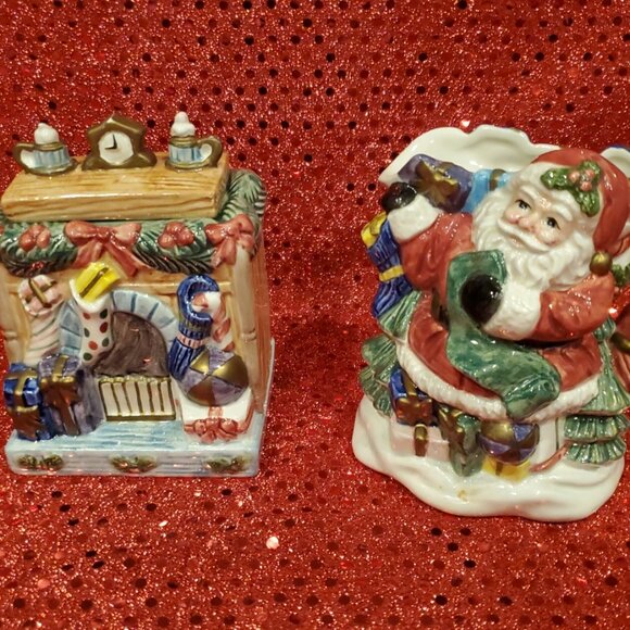 Vintage Fitz & Floyd Omnibus Toyland Santa Sugar/Creamer Figurine Set Christmas - Picture 1 of 10